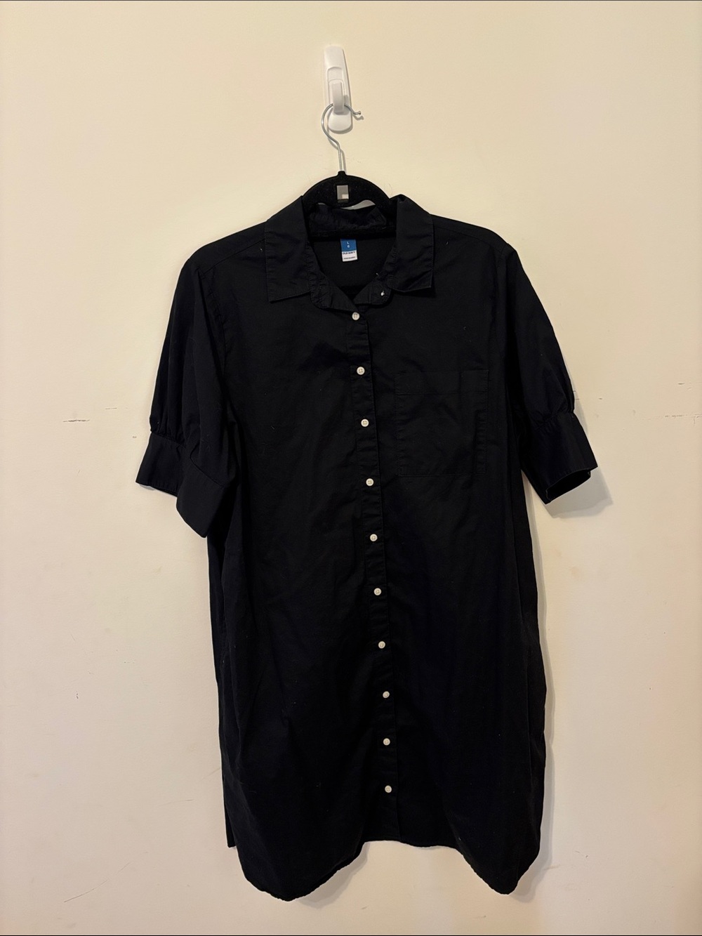 Old Navy Black Short-Sleeve Button-Down Shirt Dress